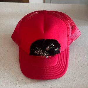 OTTO Red Cap with Feather Accent